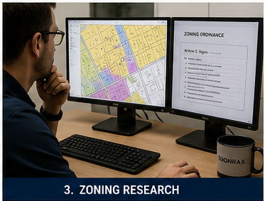 Zoning map and municipal sign ordinance under review for a commercial sign permit